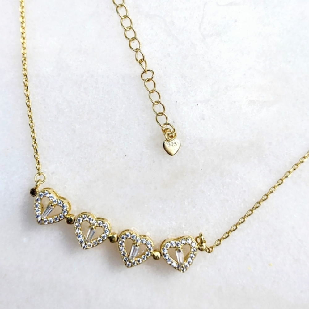 Gold Heart Pendant Necklace 925 Sterling Silver Plated